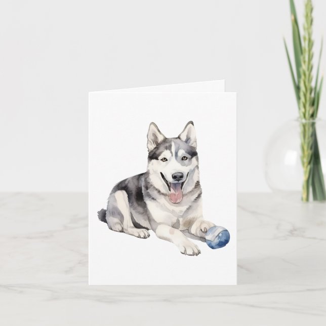 Tarjeta De Agradecimiento Watercolor Husky Dog (Anverso)