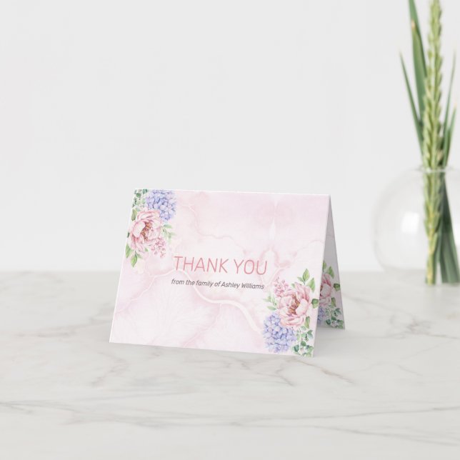 Tarjeta De Agradecimiento Watercolor Hydrangeas Peonies Bereavement Floral (Anverso)