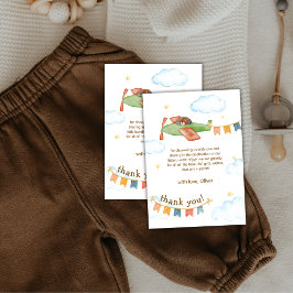 Tarjeta De Agradecimiento Watercolor It's A Boy Bear Airplane Baby Shower
