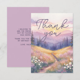 Tarjeta De Agradecimiento Watercolor Landscape Sunrise Nature Purple Tones