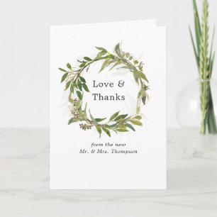 Tarjeta De Agradecimiento Watercolor Leafy Greenery Wreath Boda Foto