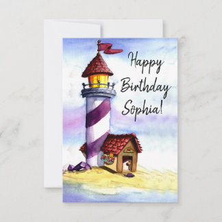 Tarjeta De Agradecimiento Watercolor Lighthouse Birthday Card