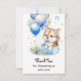 Tarjeta De Agradecimiento Watercolor Little Wolf Baby Shower