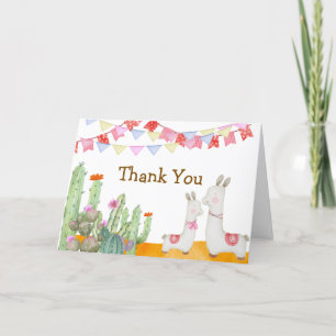 Tarjeta De Agradecimiento Watercolor Llama Desert Cactus Fiesta Baby Shower