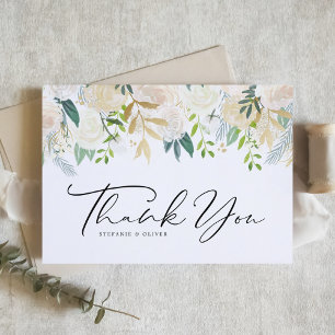 Tarjeta De Agradecimiento Watercolor Marfil Peony y Rosa Boda floral