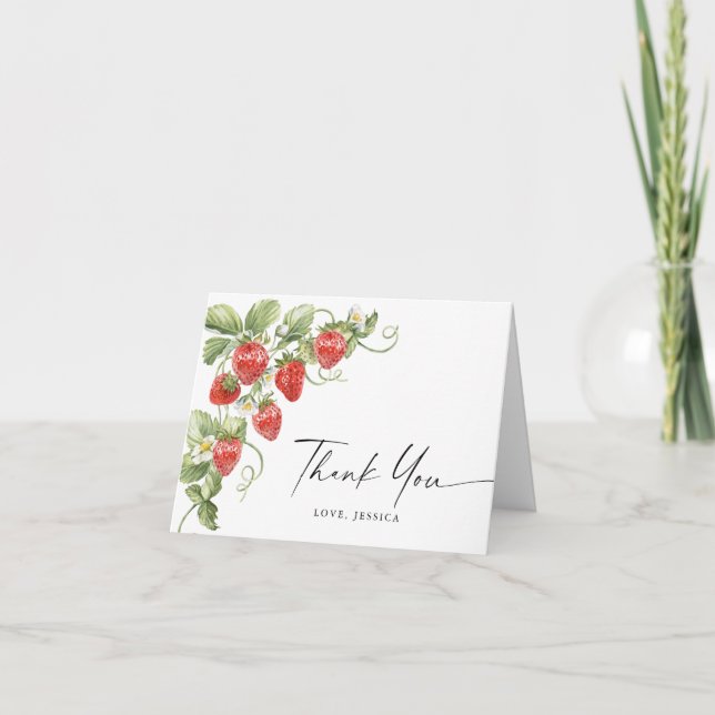 Tarjeta De Agradecimiento Watercolor Meadow Strawberry (Anverso)