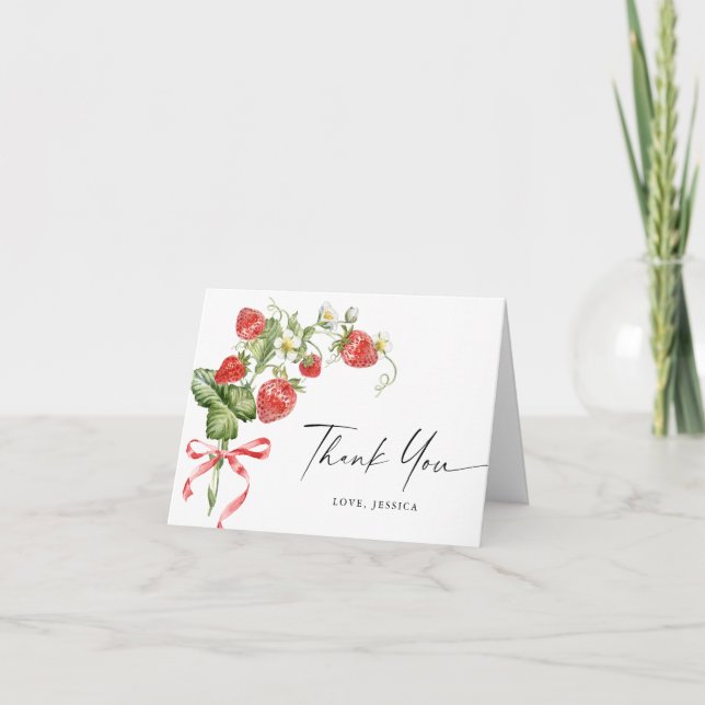 Tarjeta De Agradecimiento Watercolor Meadow Strawberry (Anverso)