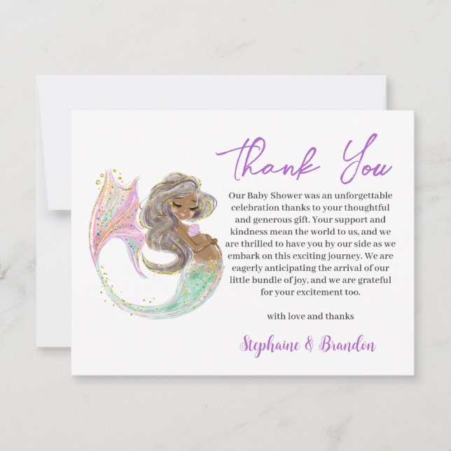 Tarjeta De Agradecimiento Watercolor Mermaid Future Mom Baby Shower (Anverso)