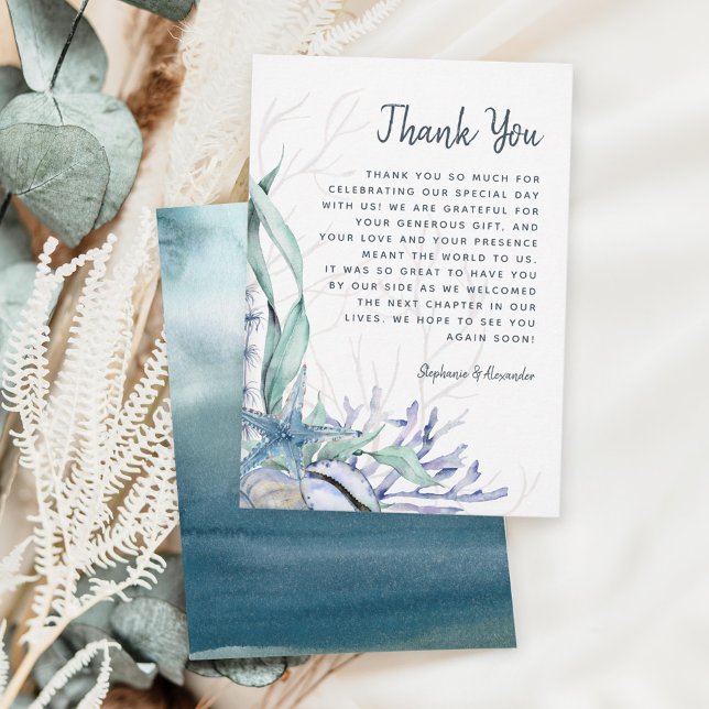 Tarjeta De Agradecimiento Watercolor Moderno Ocean Beach Wedding (Subido por el creador)