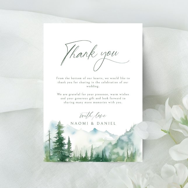 Tarjeta De Agradecimiento Watercolor Mountain Forest Rustic Wedding (Watercolor Mountain Forest Rustic Wedding Thank You Card)