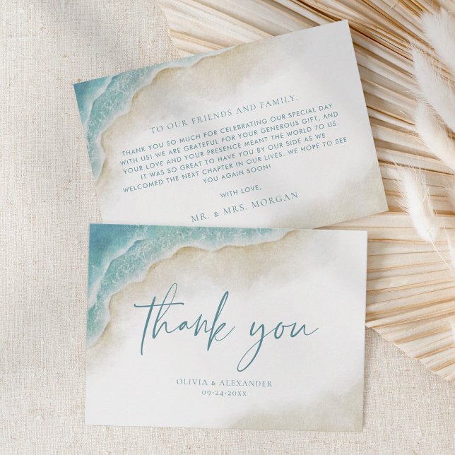 Tarjeta De Agradecimiento Watercolor Ocean Beach Summer Wedding (Subido por el creador)