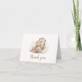 Tarjeta De Agradecimiento Watercolor Otter Family Botanical Baby Shower