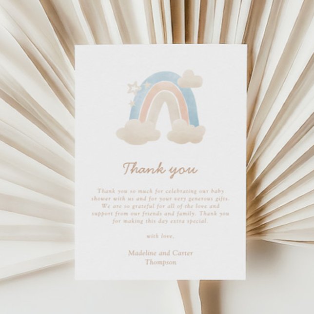 Tarjeta De Agradecimiento Watercolor Pastel Boho Rainbow Baby Shower (Subido por el creador)