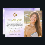 Tarjeta De Agradecimiento Watercolor Pastel Morple Gold Bat Mitzvah Foto<br><div class="desc">Acuarela Pastel Morado Bote de Oro Mitzvah Foto Tarjeta de agradecimiento</div>