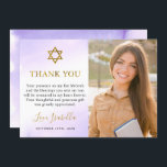 Tarjeta De Agradecimiento Watercolor Pastel Morple Gold Bat Mitzvah Foto<br><div class="desc">Acuarela Pastel Morado Bote de Oro Mitzvah Foto Tarjeta de agradecimiento</div>