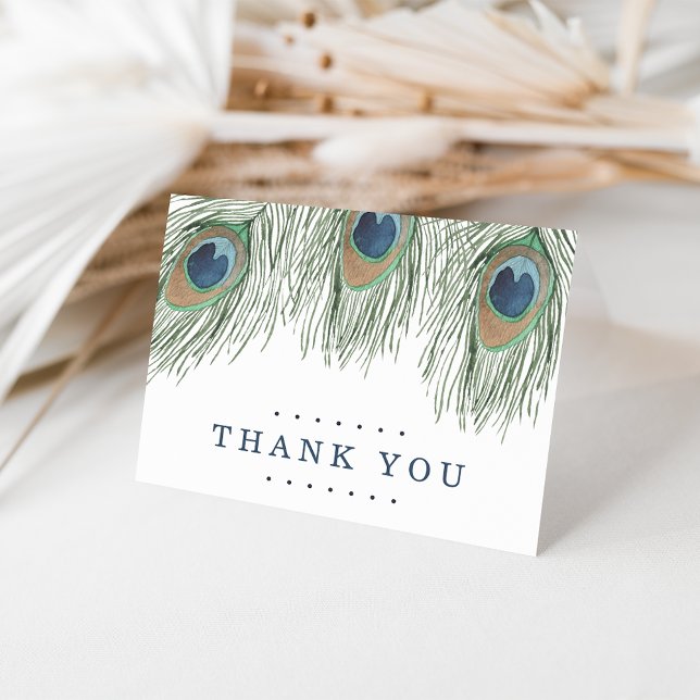 Tarjeta De Agradecimiento Watercolor Peacock Feather Gracias (Subido por el creador)