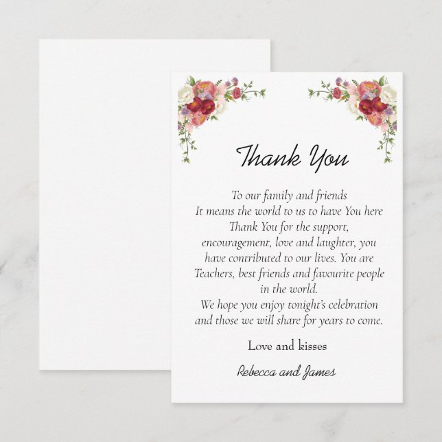 Tarjeta De Agradecimiento Watercolor Peony Floral Boda (Anverso / Reverso)