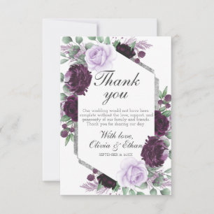 Tarjeta De Agradecimiento Watercolor Peony Purple Gray Silver Fall Wedding