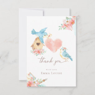 Tarjeta De Agradecimiento Watercolor Pequeñas Aves Chica Baby Shower