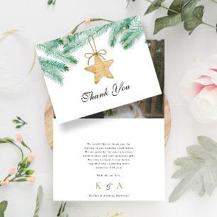 Tarjeta De Agradecimiento Watercolor Pine Boughs Foto De Boda De Invierno