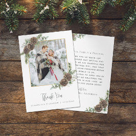 Tarjeta De Agradecimiento Watercolor Pine Cone Elegant Winter Wedding Photo