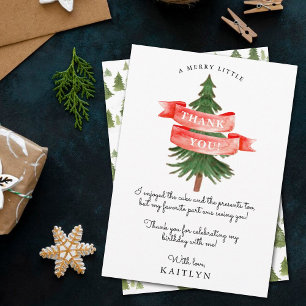 Tarjeta De Agradecimiento Watercolor Pine Tree Merry Little Birday