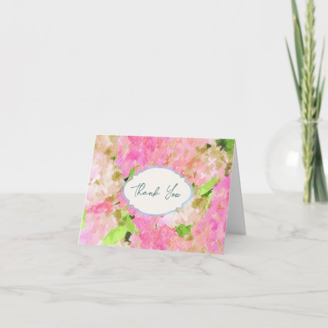 Tarjeta De Agradecimiento Watercolor Pink Hydrangea Garden Wedding Monogram  (Anverso)