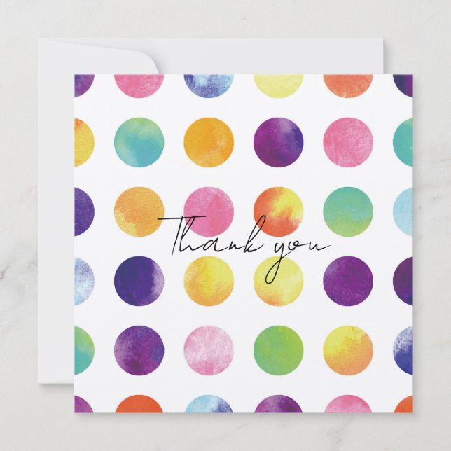 Tarjeta De Agradecimiento Watercolor polka dots フラットサンキューカード (Anverso)