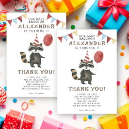 Tarjeta De Agradecimiento Watercolor Raccoon 1st Birthday