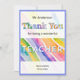 Tarjeta De Agradecimiento Watercolor Rainbow Stripes Teacher