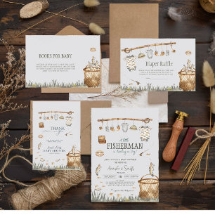 Tarjeta De Agradecimiento Watercolor Reel Fun Fishing Baby Shower