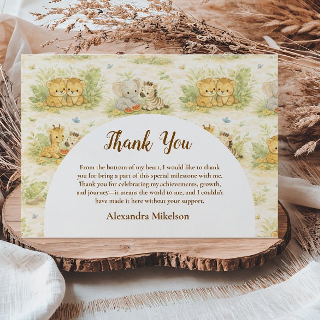 Tarjeta De Agradecimiento Watercolor Safari Animals First Birthday (Subido por el creador)