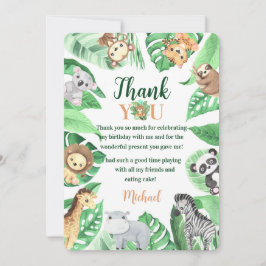 Tarjeta De Agradecimiento Watercolor Safari Animals Wild One Birthday