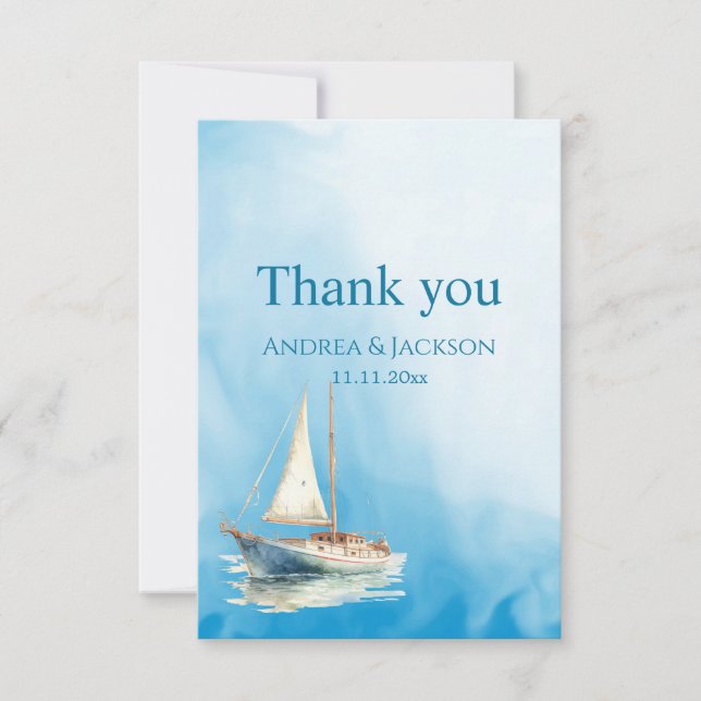 Tarjeta De Agradecimiento Watercolor Sailboat Foto Gracias (Anverso)