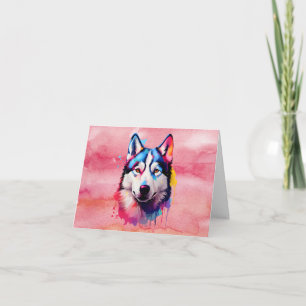 Tarjeta De Agradecimiento Watercolor Siberian Husky arte colorido