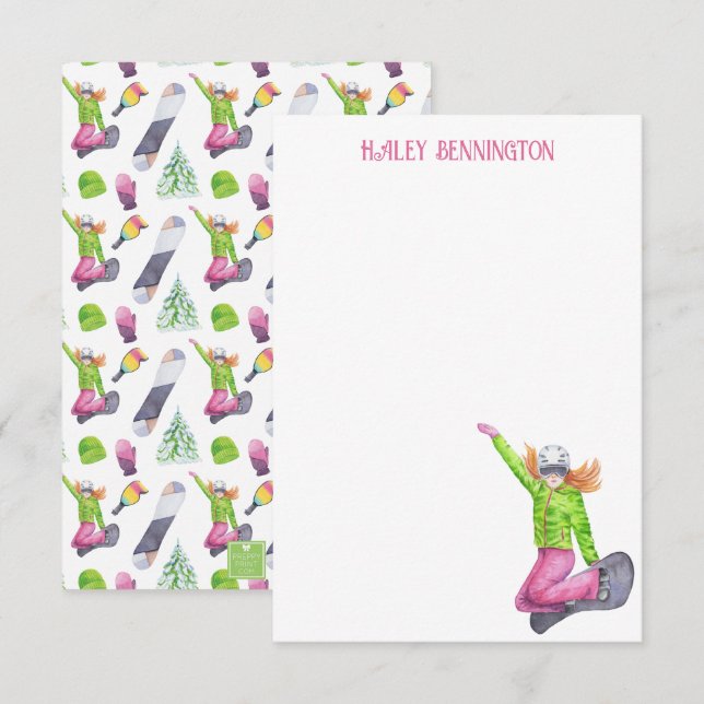 Tarjeta De Agradecimiento Watercolor Snowboarding Personalizada (Anverso / Reverso)