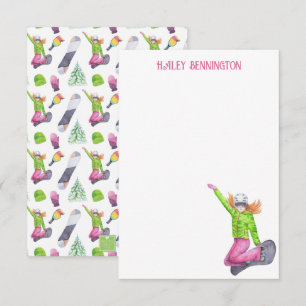 Tarjeta De Agradecimiento Watercolor Snowboarding Personalizada