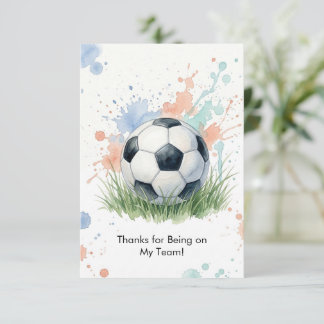 Tarjeta De Agradecimiento Watercolor Soccer Boy's Birthday Party