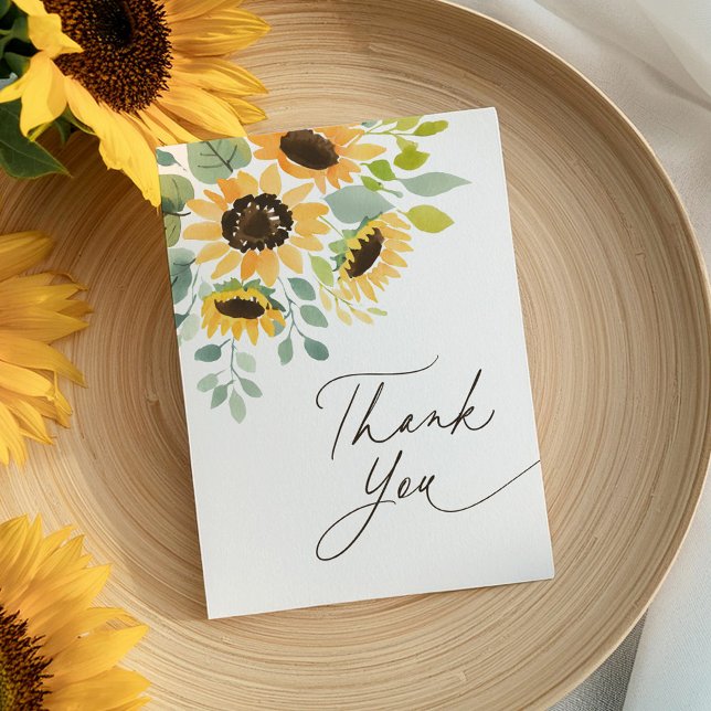 Tarjeta De Agradecimiento Watercolor Sunflower Brillo Ducha (Subido por el creador)
