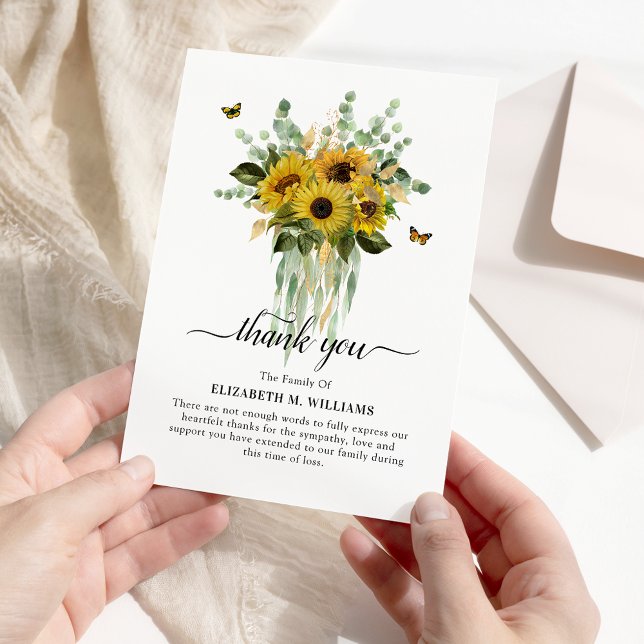 Tarjeta De Agradecimiento Watercolor Sunflower & Eucalyptus Symapthy (Subido por el creador)