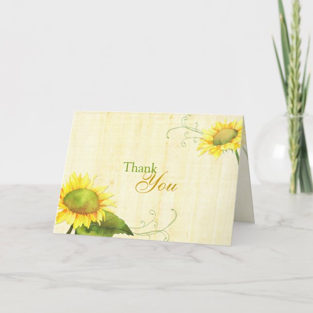 Tarjeta De Agradecimiento Watercolor Sunflowers Ranch Boda Gracias (Anverso)