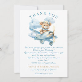 Tarjeta De Agradecimiento Watercolor Teddy Bear & Balloons First Birthday Pa