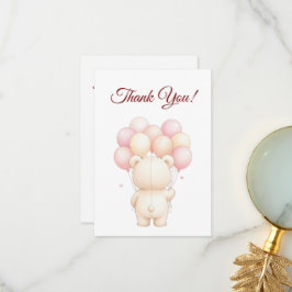 Tarjeta De Agradecimiento Watercolor Teddy Bear Pink Balloons Baby Shower