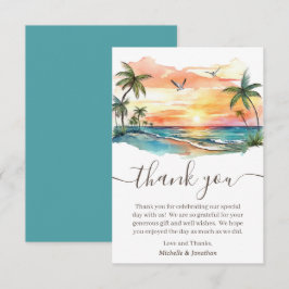 Tarjeta De Agradecimiento Watercolor Tropical Beach Sunset Boda