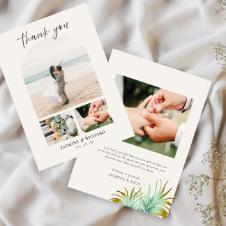 Tarjeta De Agradecimiento Watercolor Tropical Palm Destination Wedding Photo
