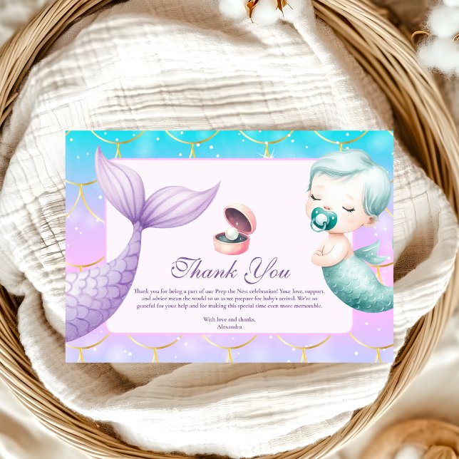 Tarjeta De Agradecimiento Watercolor Under the Sea Little Pearl Baby Shower (Subido por el creador)