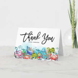 Tarjeta De Agradecimiento Watercolor Under the Sea Theme Party Birthday