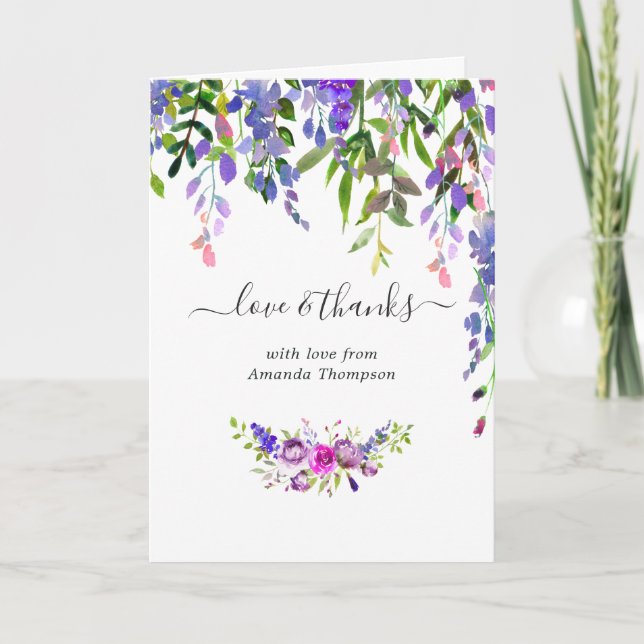 Tarjeta De Agradecimiento Watercolor Violet Floral Baby Shower (Anverso)