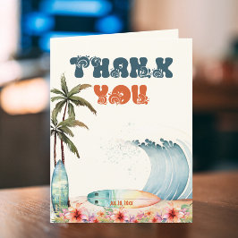 Tarjeta De Agradecimiento Watercolor Wave Surf Birday Party Gracias