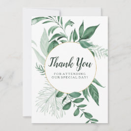 Tarjeta De Agradecimiento Watercolor Wild Leaves Hunter Green Boda
